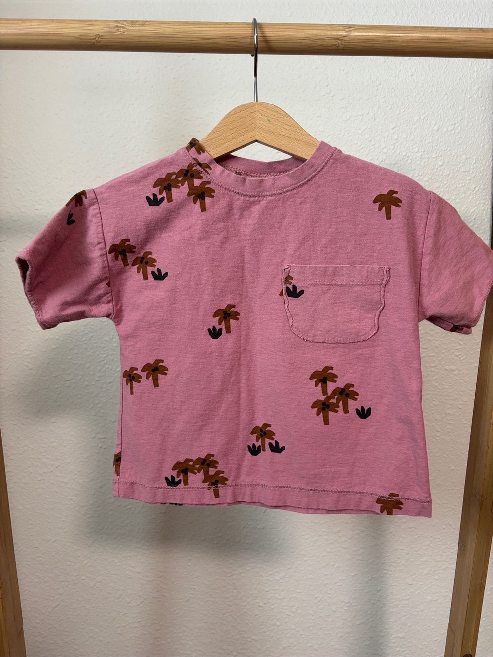 Zara Mauve Pink Palm Print Pocket Tee